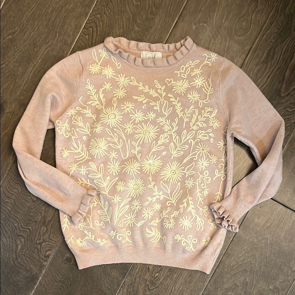Floral Embroidered Pink Sweater